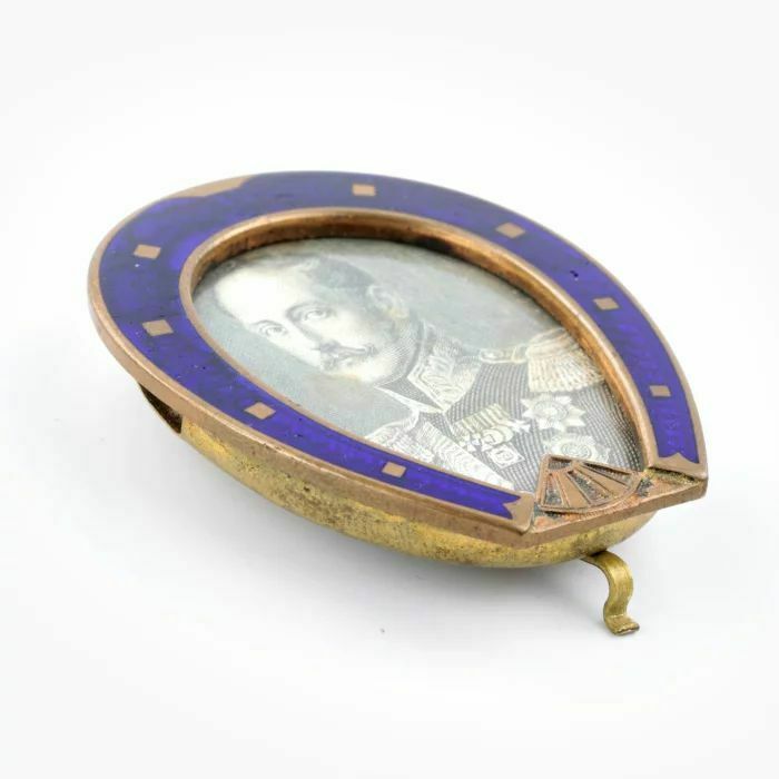 Photo Frame In The Shape Of A Horseshoe, With Blue Enamel From The Late 19th Century photo for sale