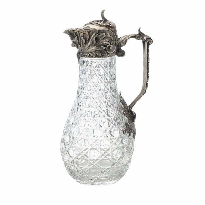 Russian, Crystal Wine Jug, In Silver, By Bolin. Karl Linke. Moscow. Early 20th Century