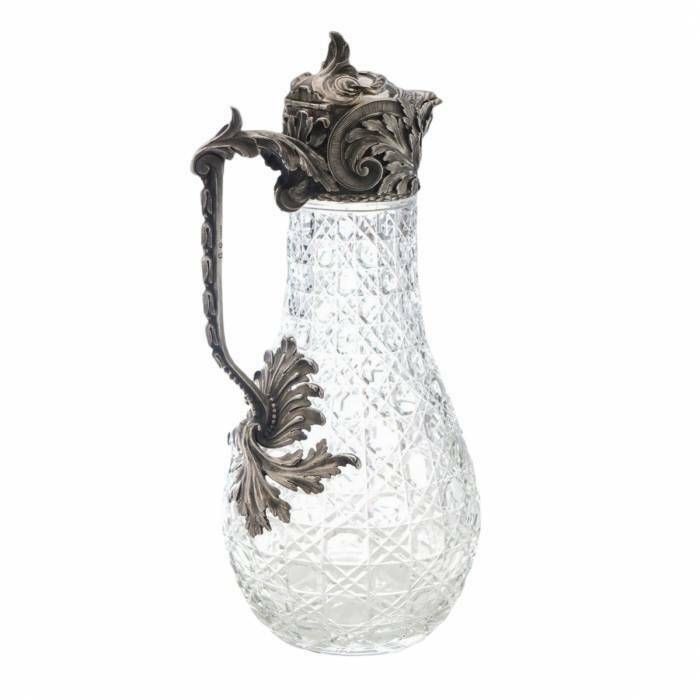 Russian, Crystal Wine Jug, In Silver, By Bolin. Karl Linke. Moscow. Early 20th Century photo for sale