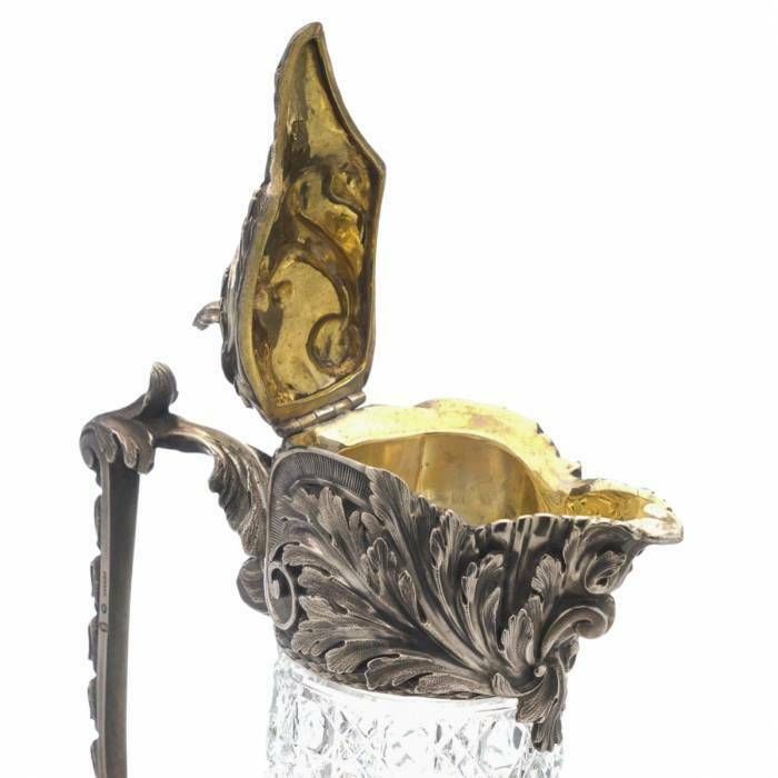 Russian, Crystal Wine Jug, In Silver, By Bolin. Karl Linke. Moscow. Early 20th Century photo 8977.0