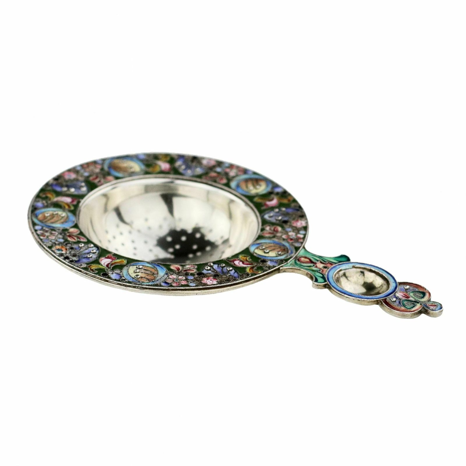 Russian Silver Tea Strainer, With Enamel Decor, In The Spirit Of Russian Art Nouveau photo Home Decor