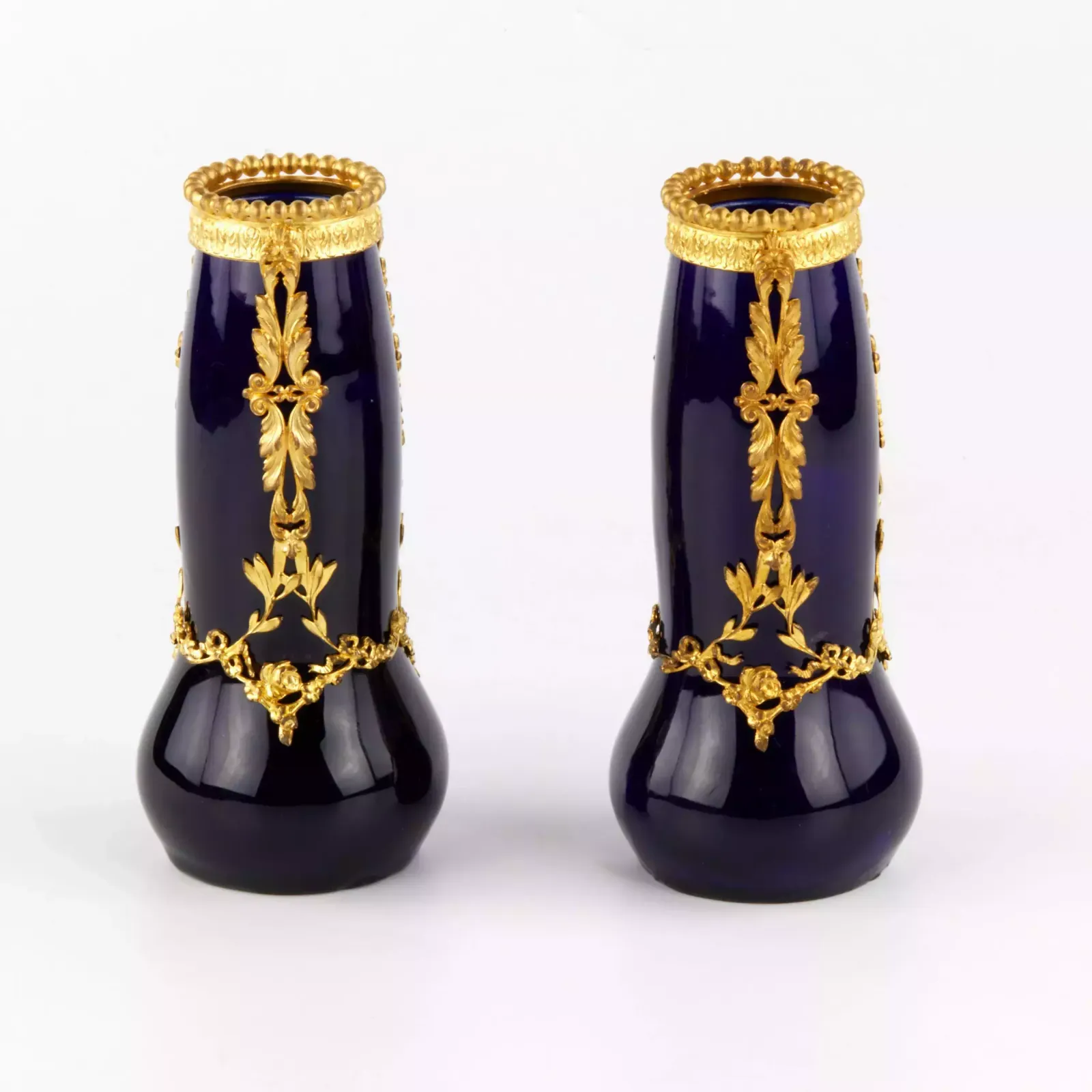 Pair Of Cobalt, Art Nouveau Porcelain Vases. photo vinterior