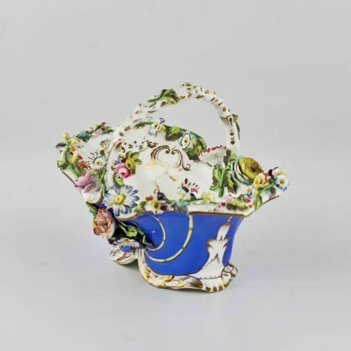 Porcelain Vase Basket With Molded Flowers photo vinterior