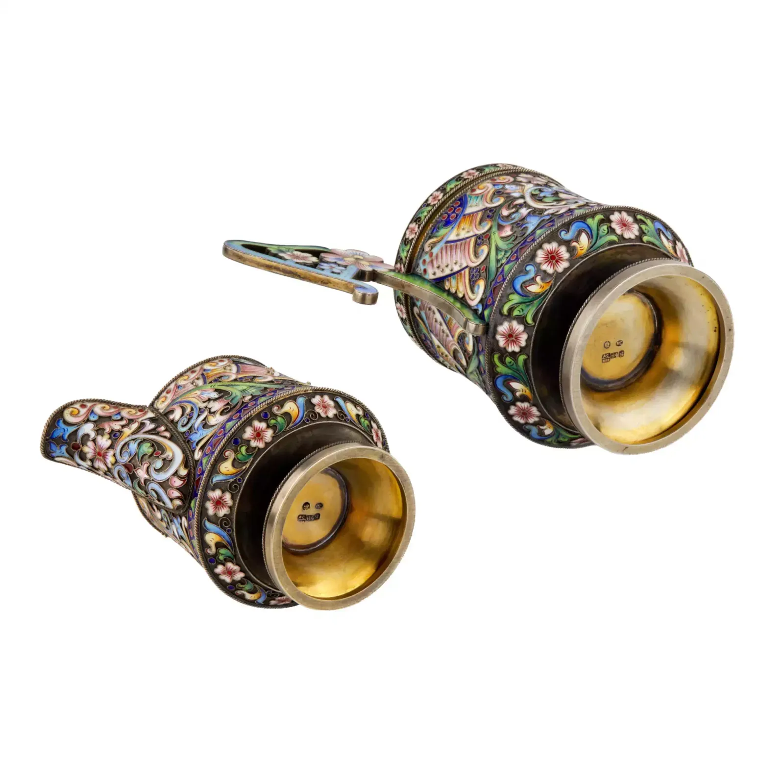 Art Nouveau Cloisonne Enamel Russian Silver Creamer And Sugar Bowl. photo buy