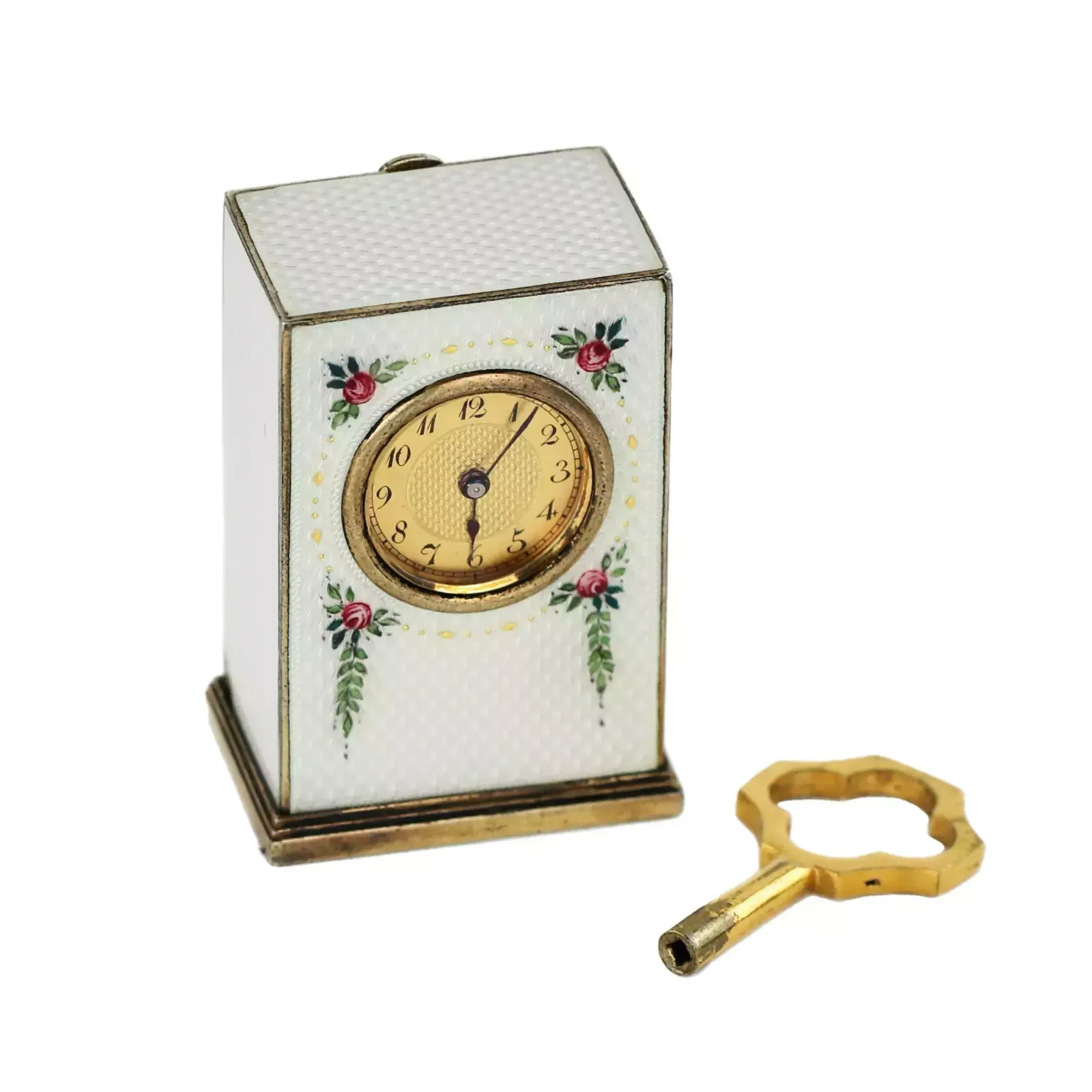Miniature Travel Clock In A Case, In Silver And Guilloche Enamel, Early 20th Century photo 1111.0