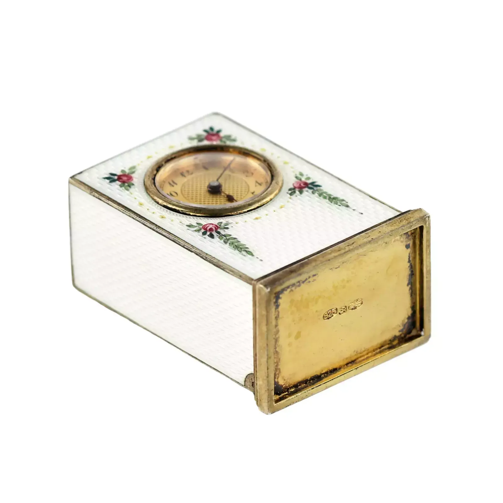 Miniature Travel Clock In A Case, In Silver And Guilloche Enamel, Early 20th Century photo vinterior