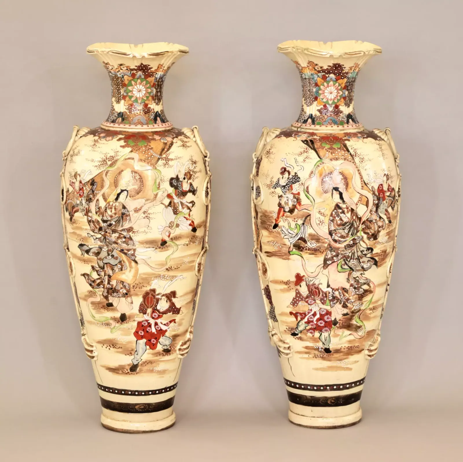 Pair Of Outdoor Japanese Satsuma Vases photo for sale