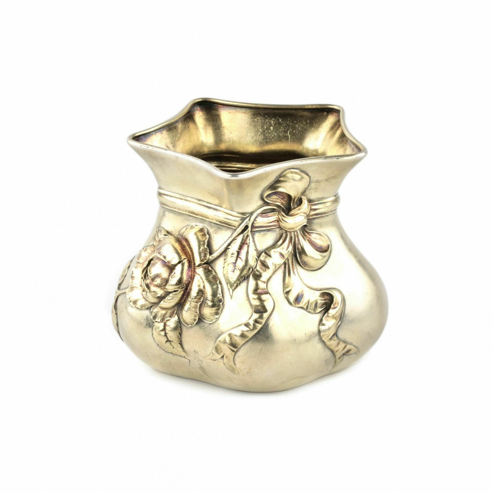 Silver Box / Vase In The Form Of A Tied Bag