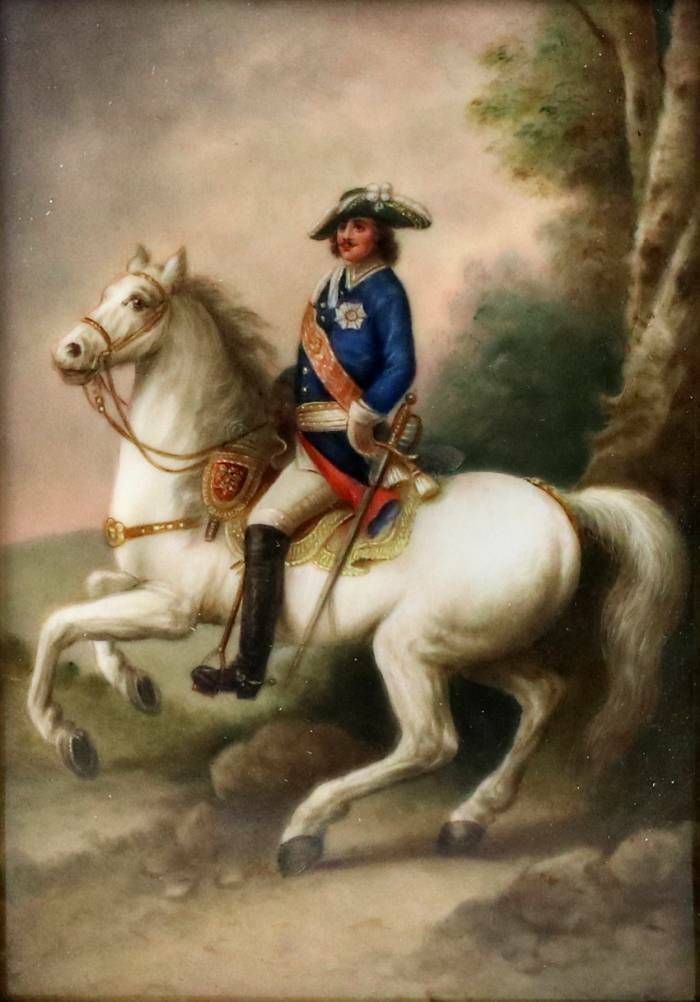 Porcelain Layer Portrait Of An Equestrian Monarch. 19th Century. photo furniture