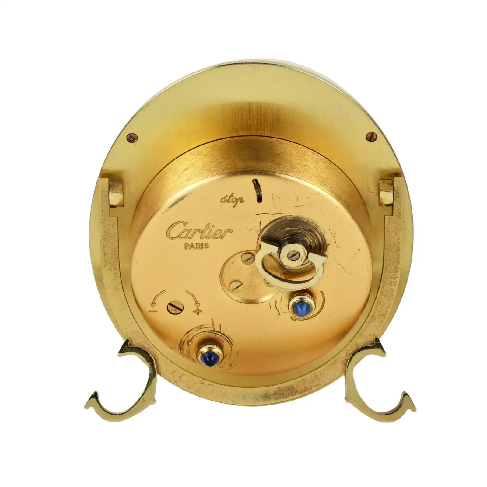 Cartier. Travel Alarm Clock Made Of Gilded Metal With Enamel. photo for sale