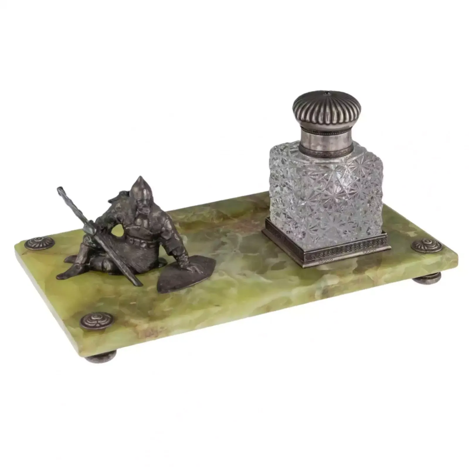14962.0 Large Cabinet Inkwell   Zastava, Made Of Crystal, With Silver, On A Marble Base. photo