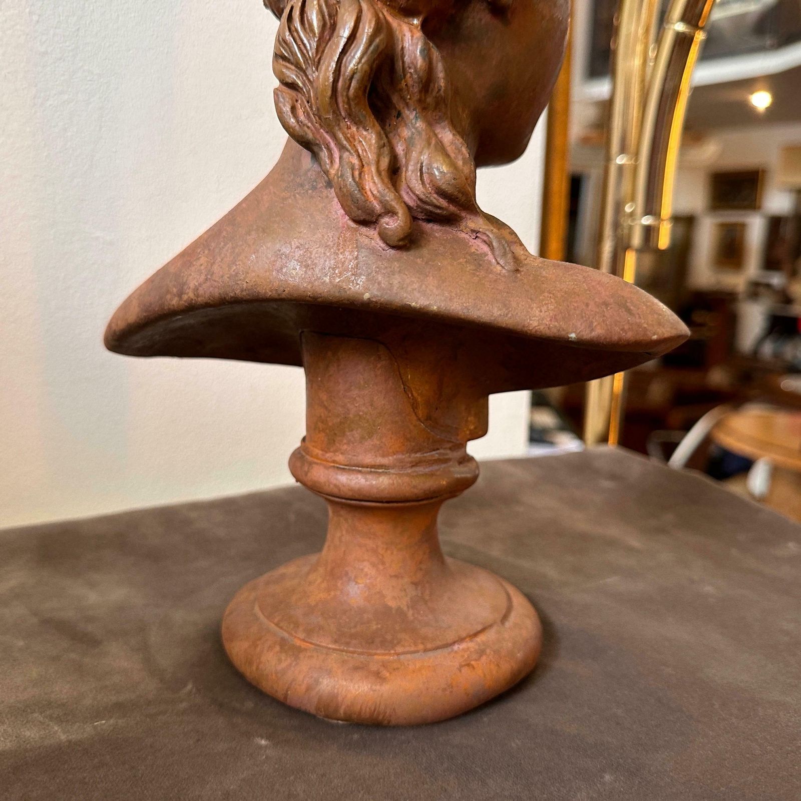 1900s Neoclassical Red Brick Patina Metal Italian Bust Of A Woman photo vinterior