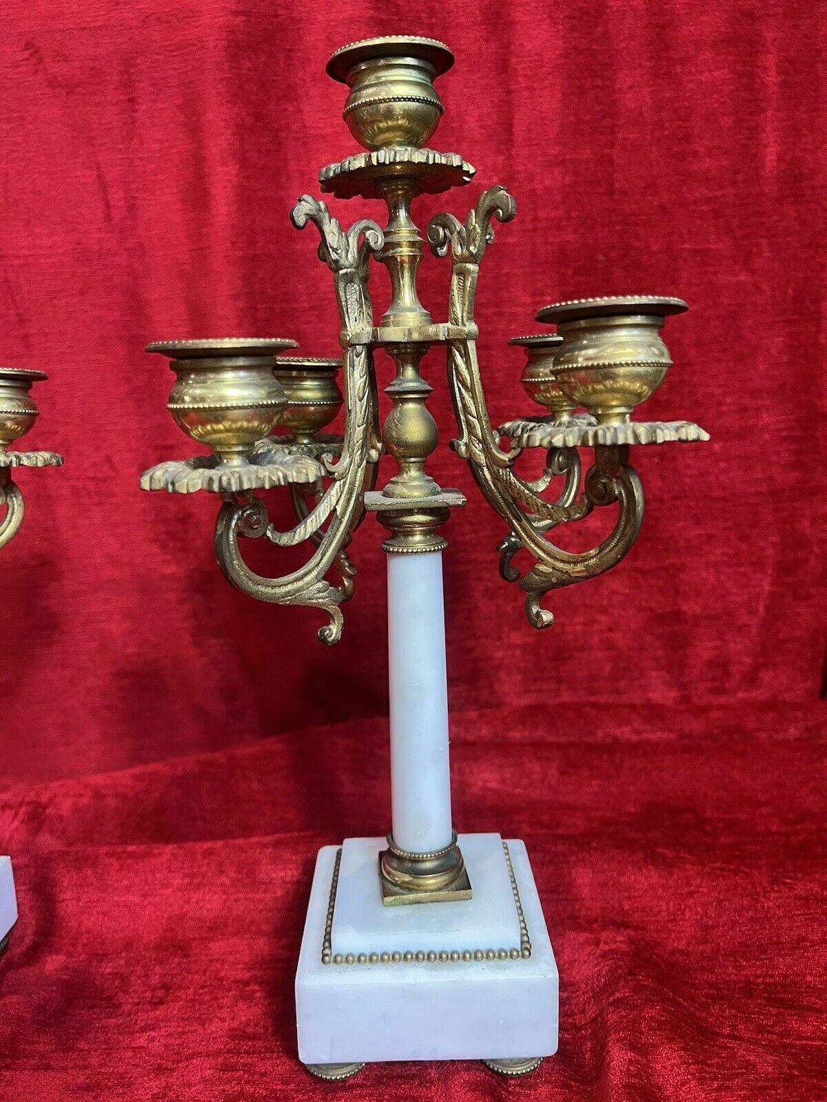 Pair Of French Louis XVI Style Bronze Ormolu/Marble Candelabra photo buy