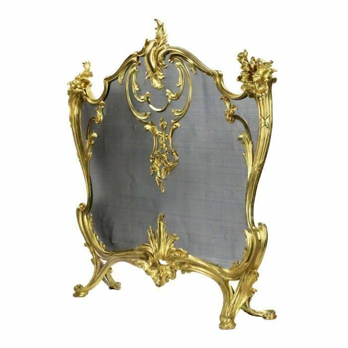 Bouhon. Fireplace Screen In Gilded Bronze With Metal Protective Mesh, Louis XV Style. photo furniture