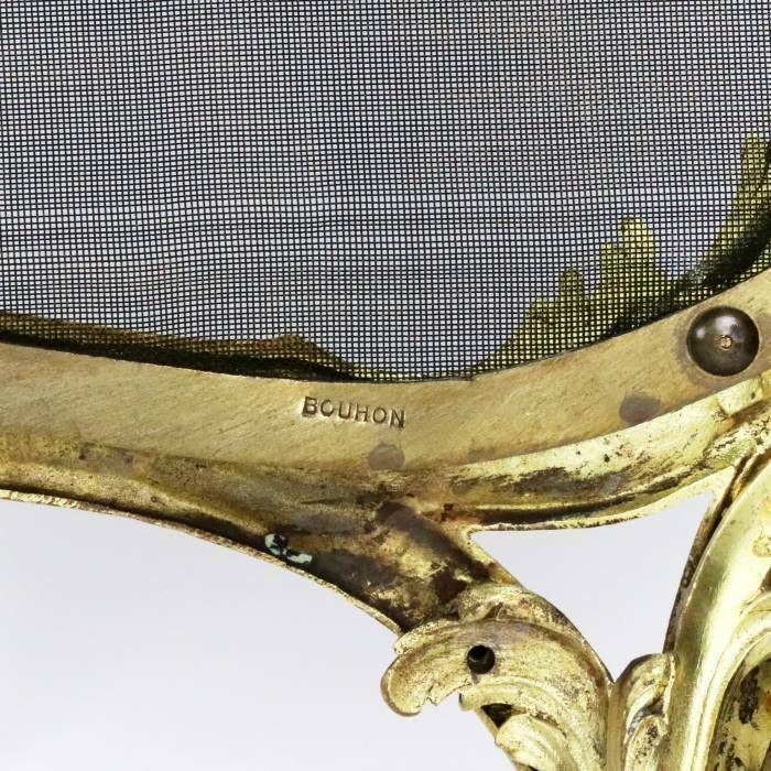 Bouhon. Fireplace Screen In Gilded Bronze With Metal Protective Mesh, Louis XV Style. photo 2800.0
