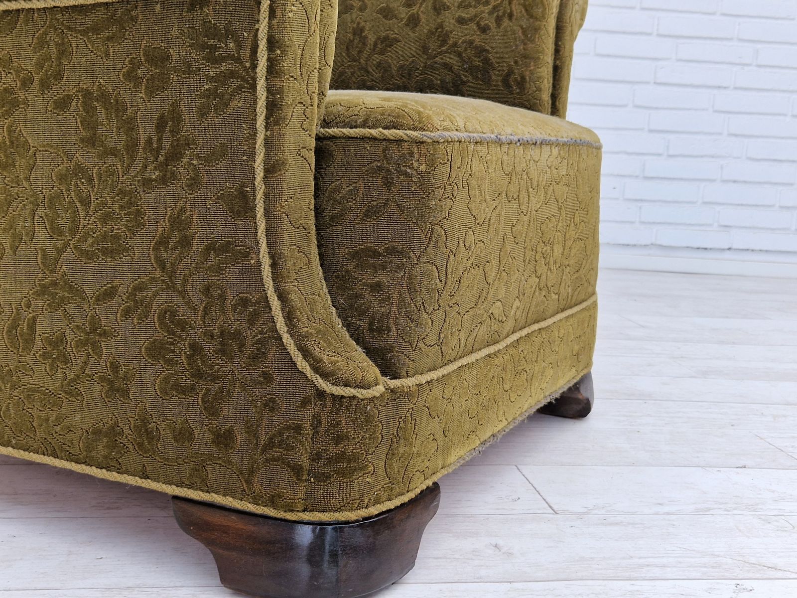 1950s, Danish Vintage Relax Chair In Green Fabric, Original Condition. photo furniture