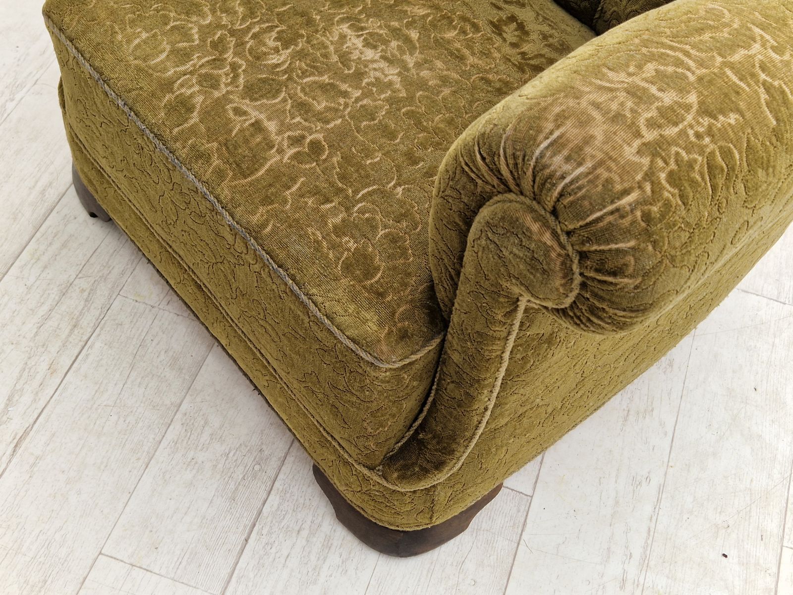 photo buy 1950s, Danish Vintage Relax Chair In Green Fabric, Original Condition.