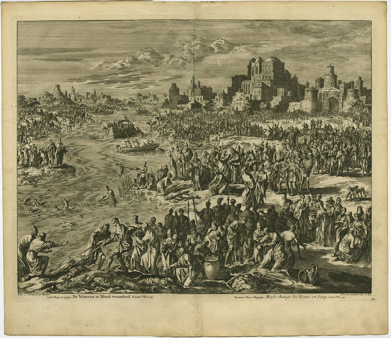 Antique Bible Print Of The First Plague Of Egypt