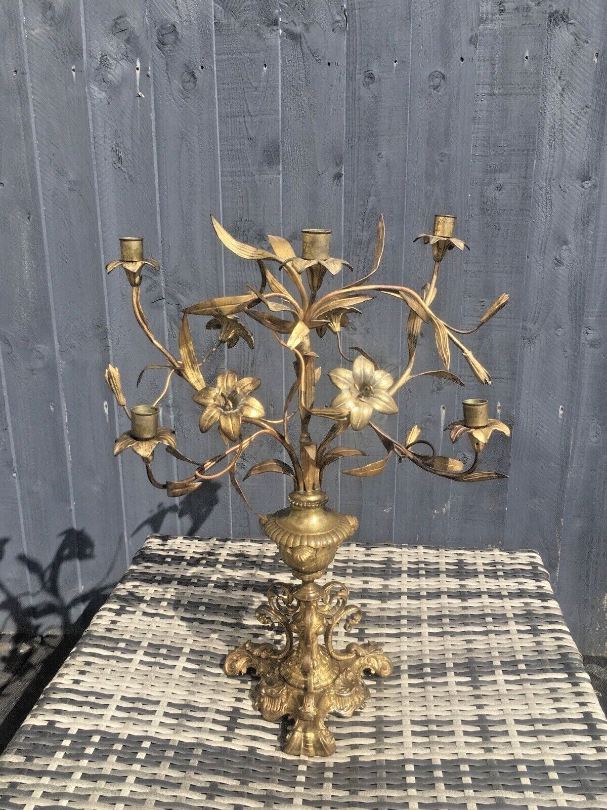Antique French Louis XV Belle Epoque Floral Candelabra Hollywood Regency Ormolu photo furniture