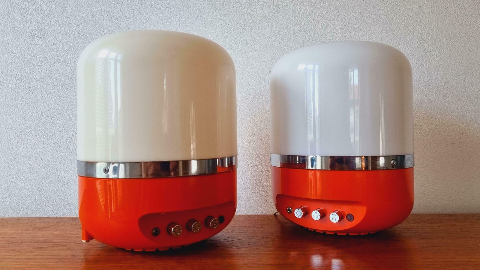 Set Of Two Midcentury Table Lamps, Space Age, Adriano Rampoldi, Italy, 1970s photo vinterior