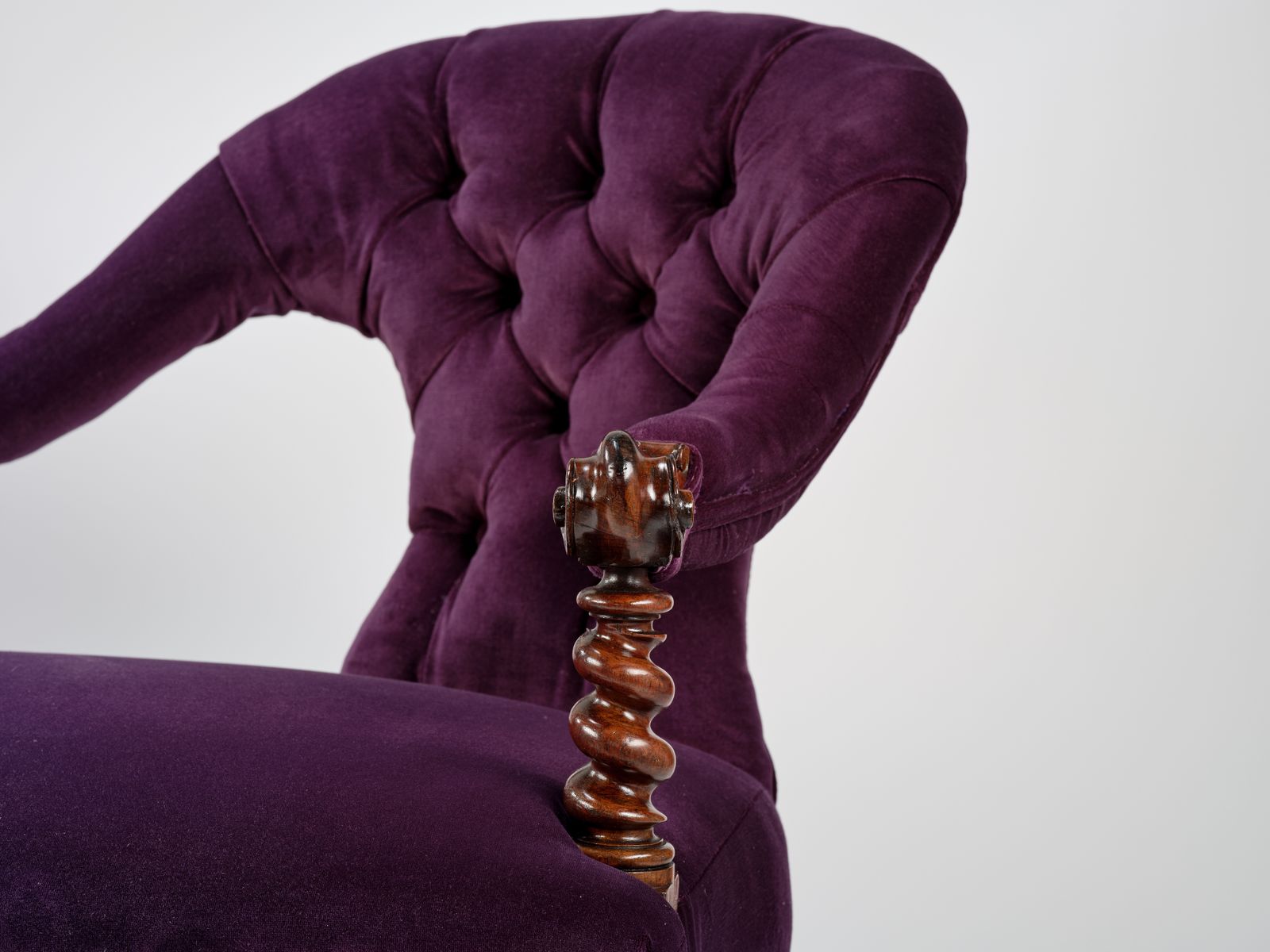 Gorgeous Victorian Barley Twist Rosewood Sofa, Fully Restored And Reupholstered In Rich Purple Velvet, England Circa 1900's. photo Furniture