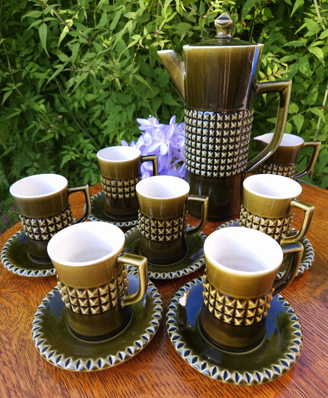 Spectacular, Olive Green 1970's Coffee Set By Secla , Portugal