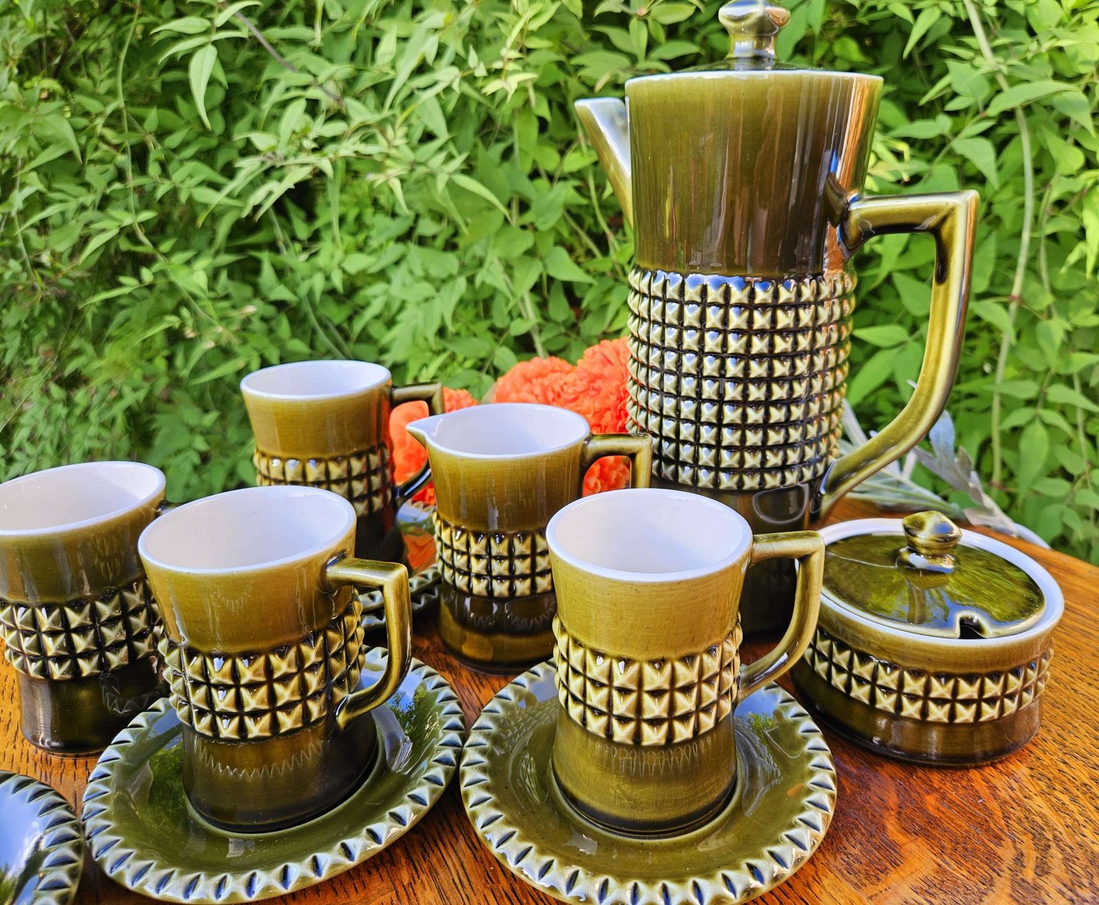 Spectacular, Olive Green 1970's Coffee Set By Secla , Portugal photo for sale