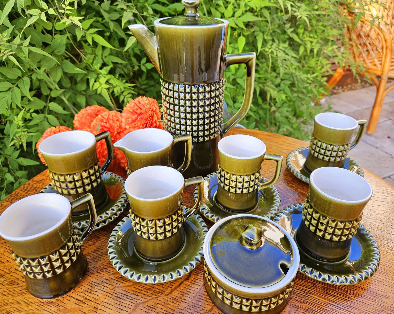 Spectacular, Olive Green 1970's Coffee Set By Secla , Portugal photo 99.0
