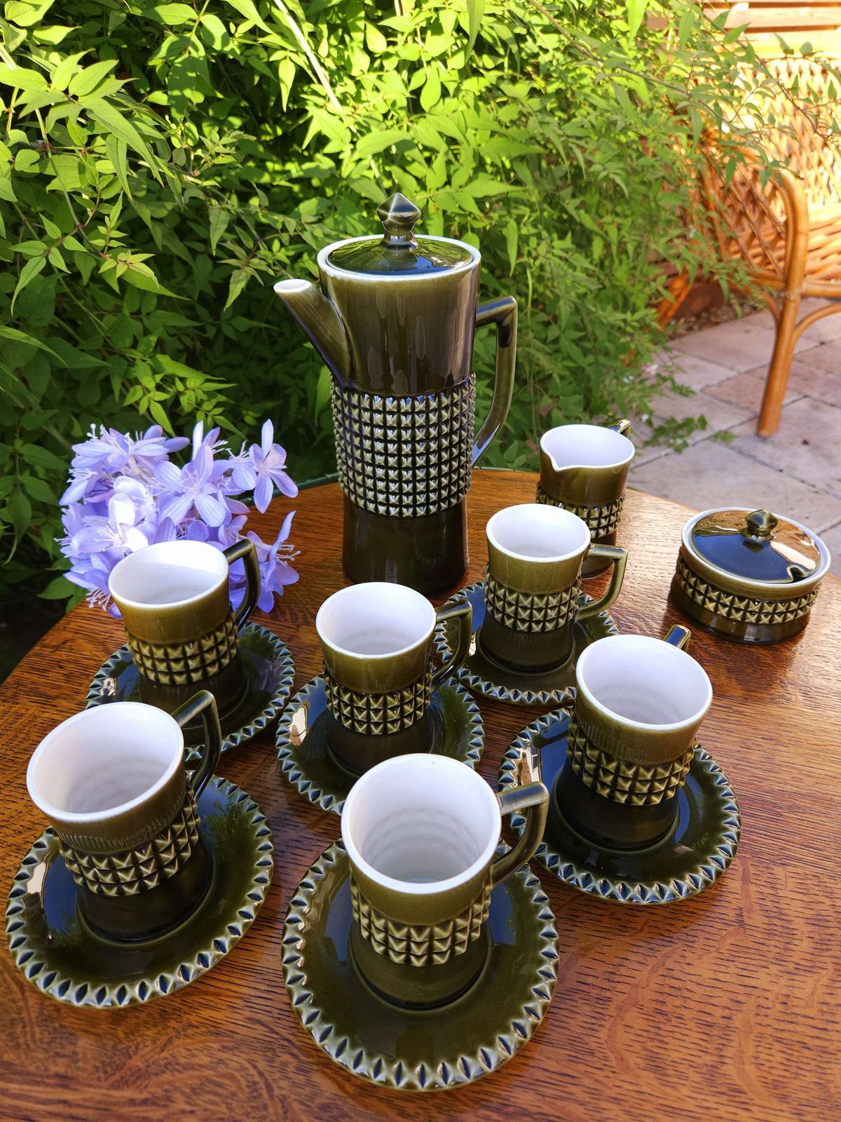 Spectacular, Olive Green 1970's Coffee Set By Secla , Portugal photo vinterior
