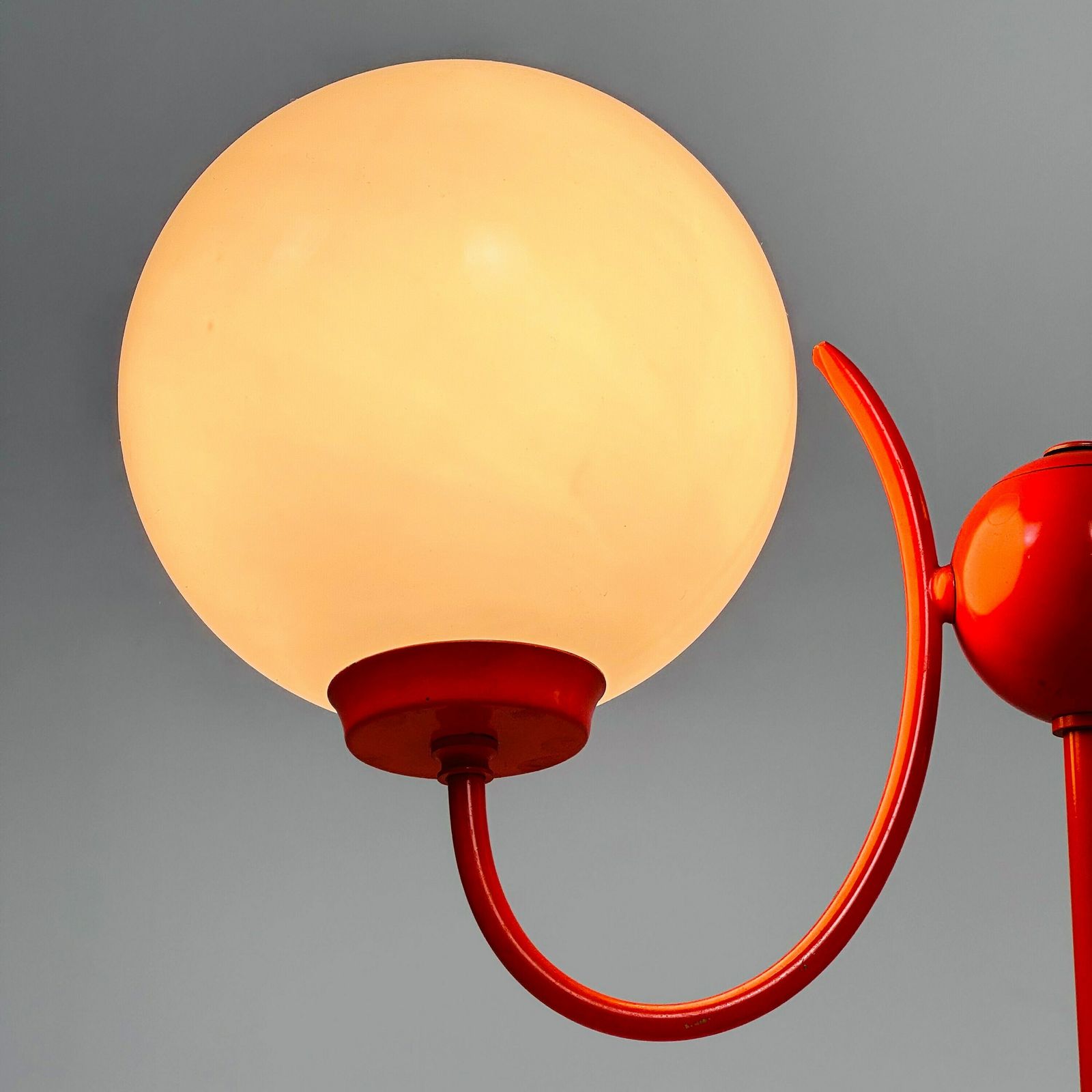 Opaline Glass, Orange Tulip Shaped Base Makes This Stunning Space Age Mid Century Table Lamp . Made By Kaiser Leuchten, Germany 1970s photo 830.0