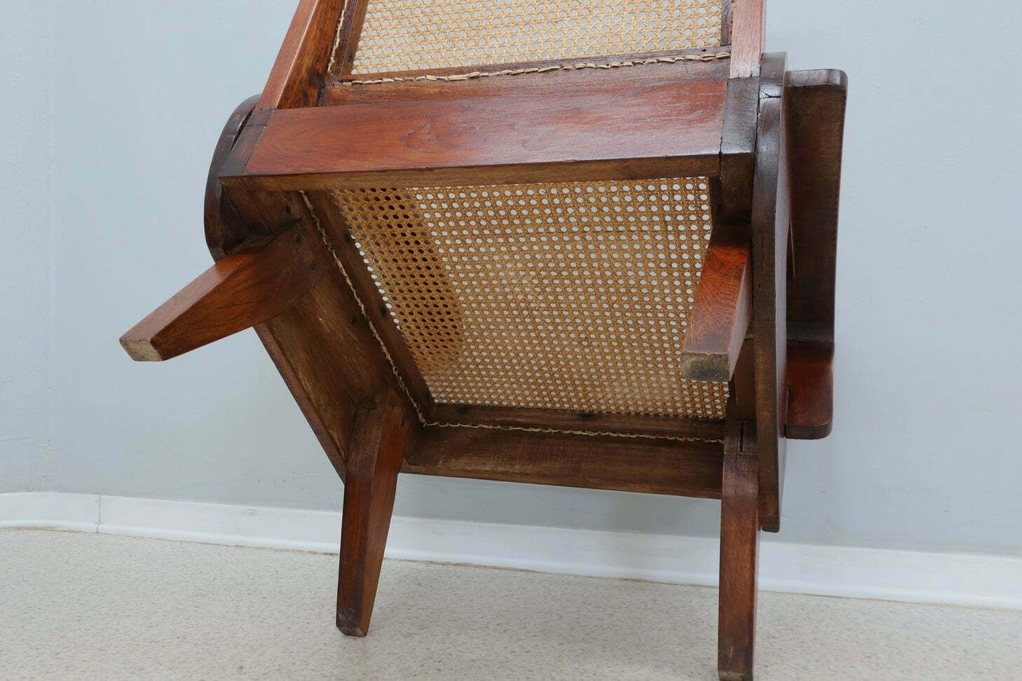 photo vintage Mid Century Teak Wood And Vienna Straw Easy Sofa + Armchair 1950s