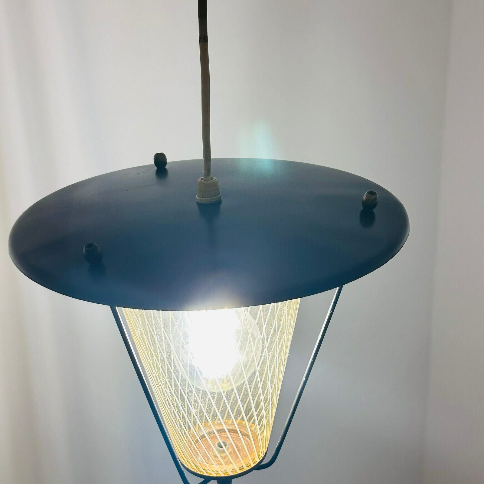 photo furniture Vintage Metal And Opalin Glass Pendant Lamp, 1950s