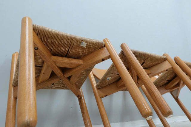 Vintage Wooden Dining Chairs With Straw Seat 1970s photo vinterior