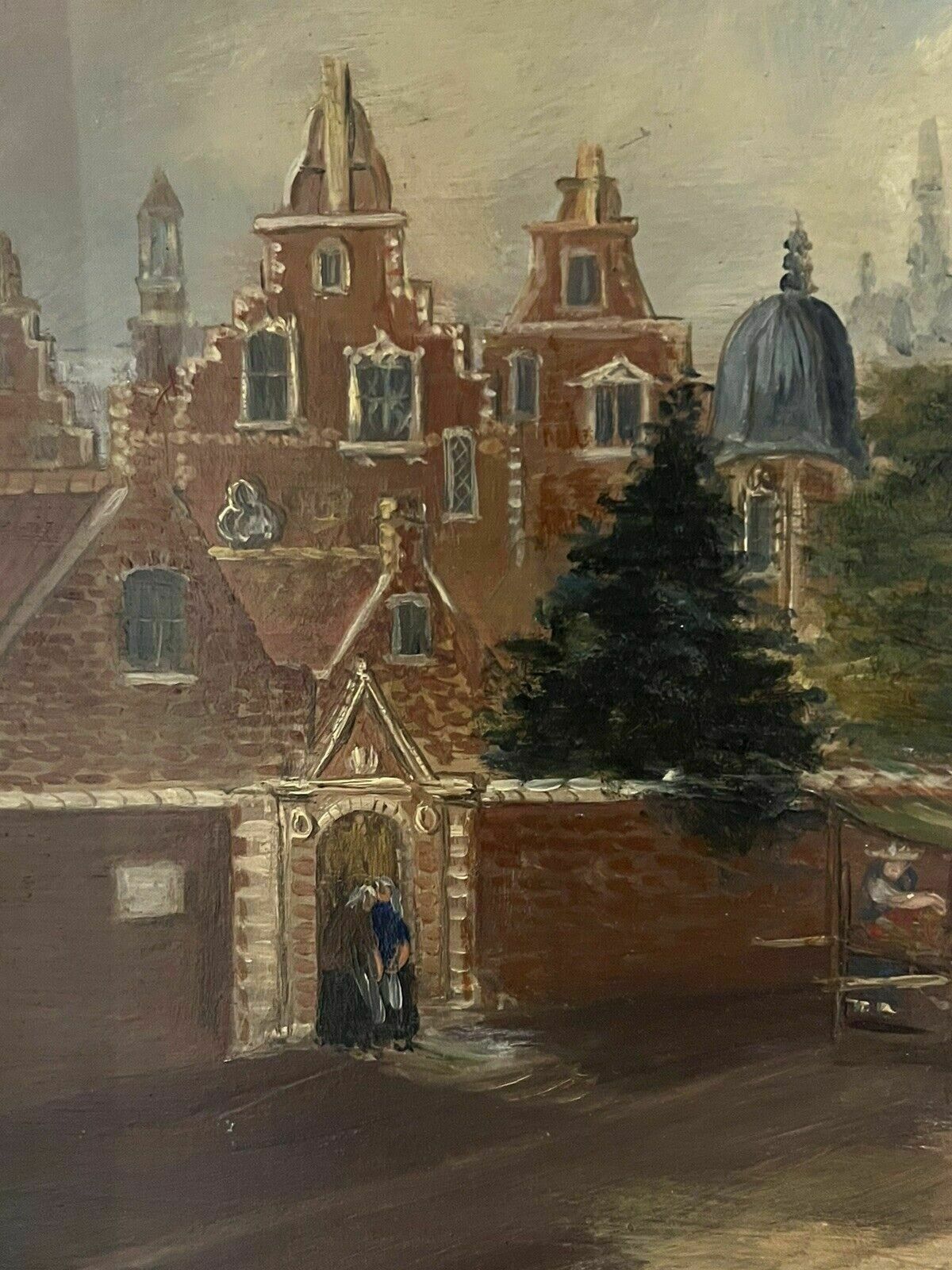 Antique Dutch Canal Scene Oil Painting, Signed F Knot In Original Maple Frame photo furniture