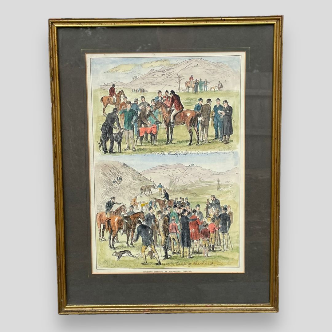 'Coursing Meeting At Johnstown, Ireland’, A Hand Painted C19th Engraving