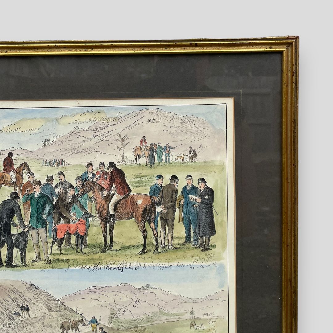 'Coursing Meeting At Johnstown, Ireland’, A Hand Painted C19th Engraving photo furniture