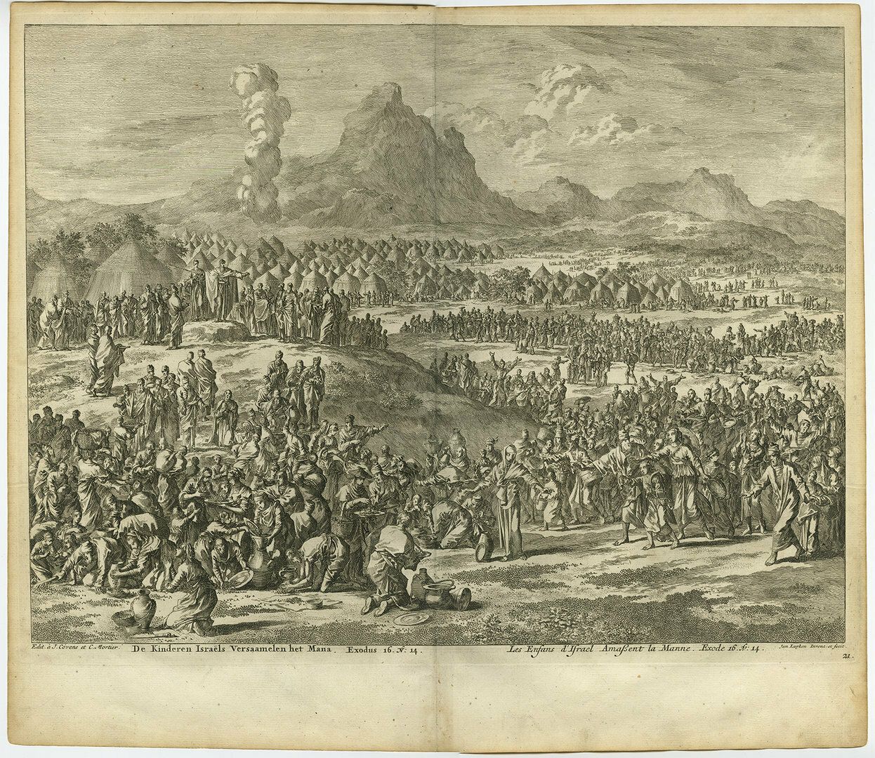 Antique Bible Print Of The Children Of Israel Gathering The Manna