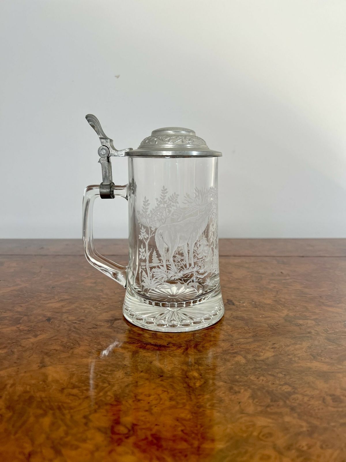 Outstanding Quality Antique Etched Glass Tankard photo buy