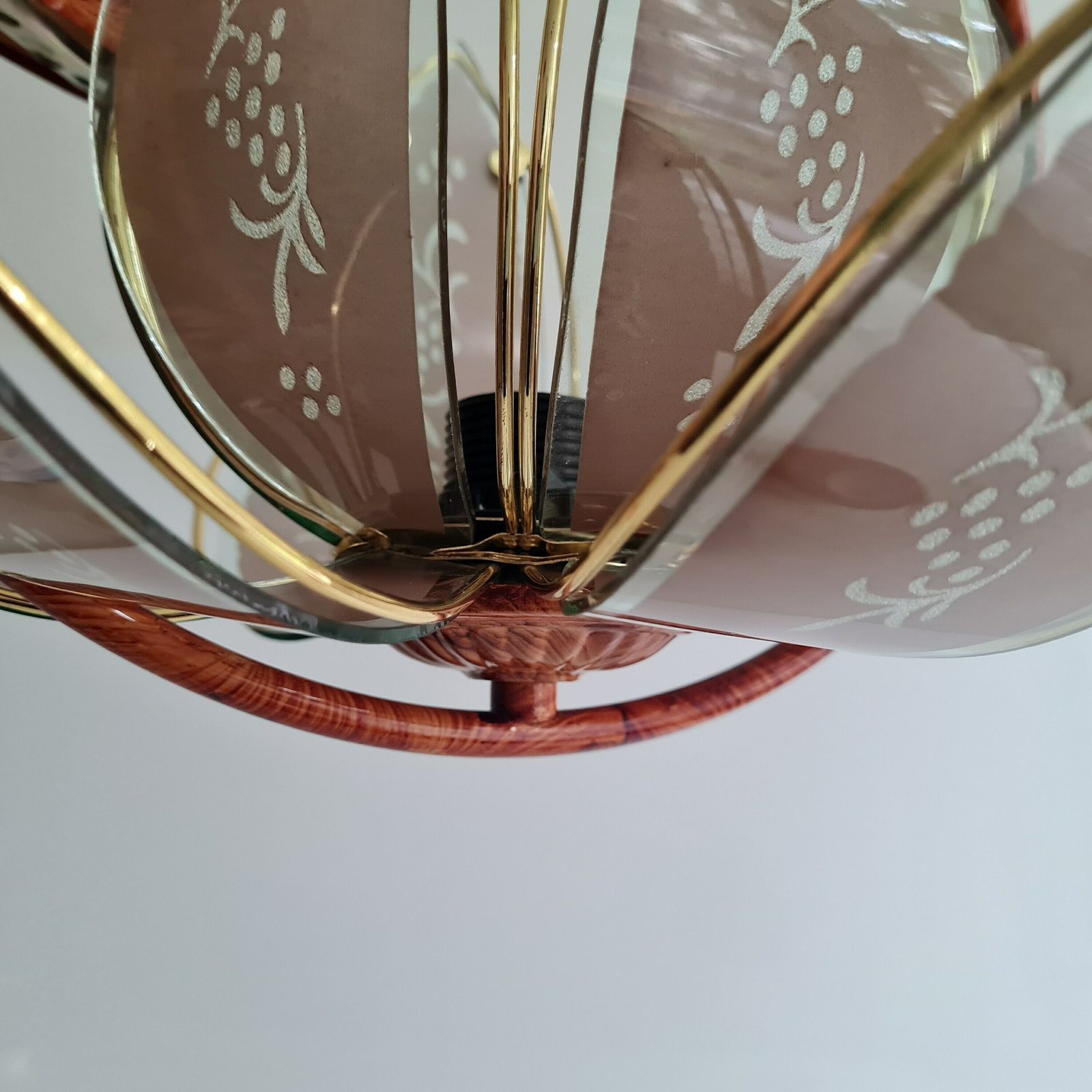 Vintage Hollywood Regency Hanglamp – Gegraveerd Glas Met Bloemmotief – Anthony California Lamp, Jaren 80 photo vintage