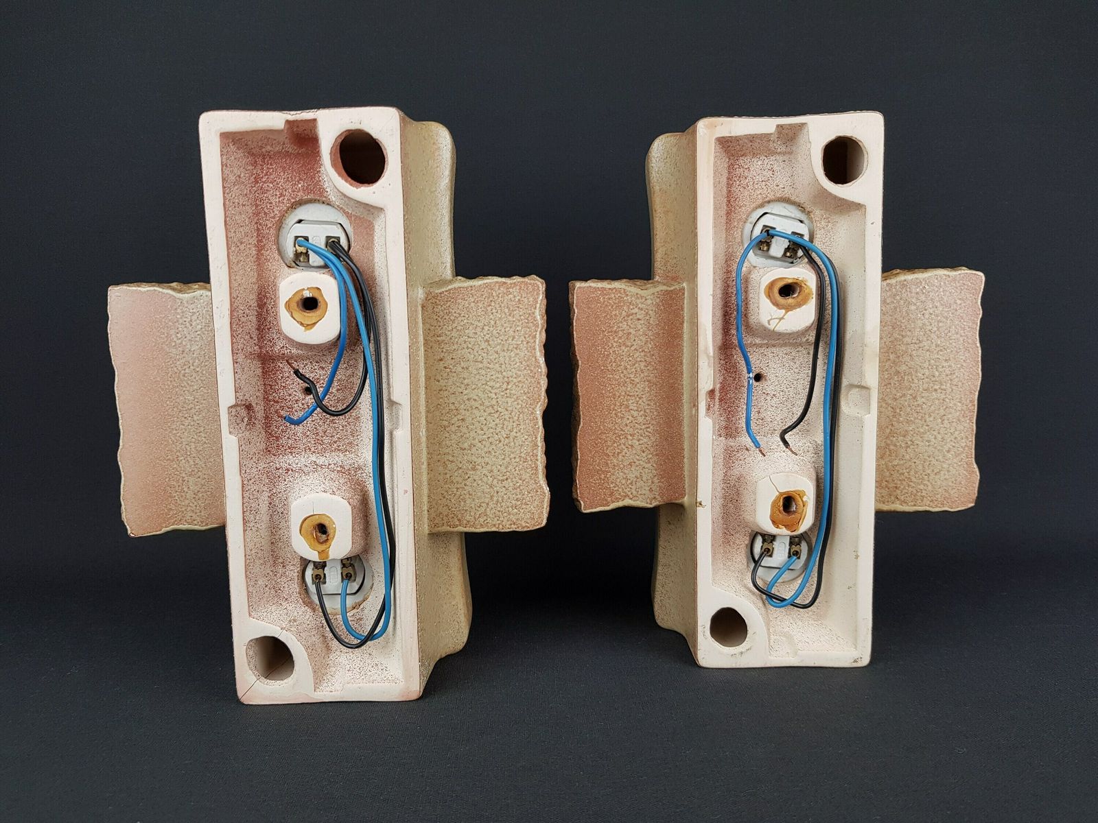 Set Of 2 Vintage Traudel Brunquell Beige Wall Lamps West German Pottery 1970s photo 535.0
