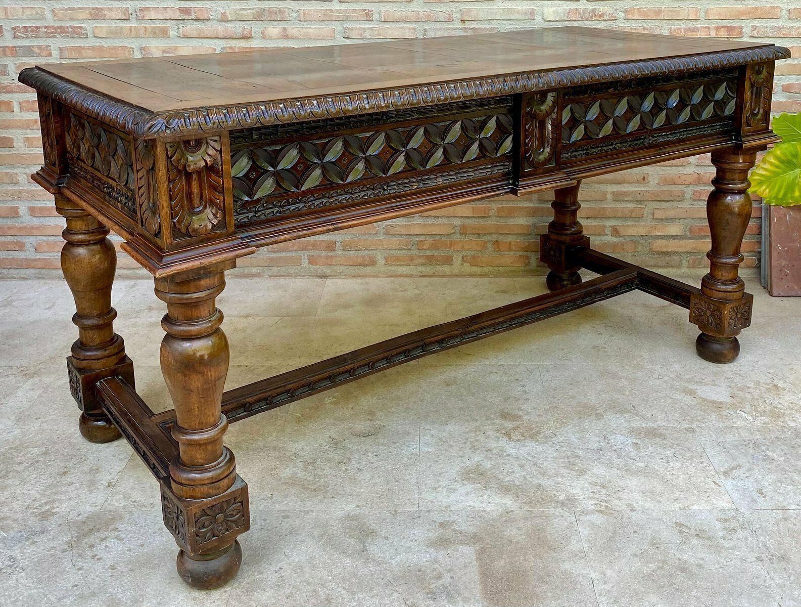 19th Century Spanish Walnut Desk With Two Drawers & Strong Legs, 1890s photo 4242.0