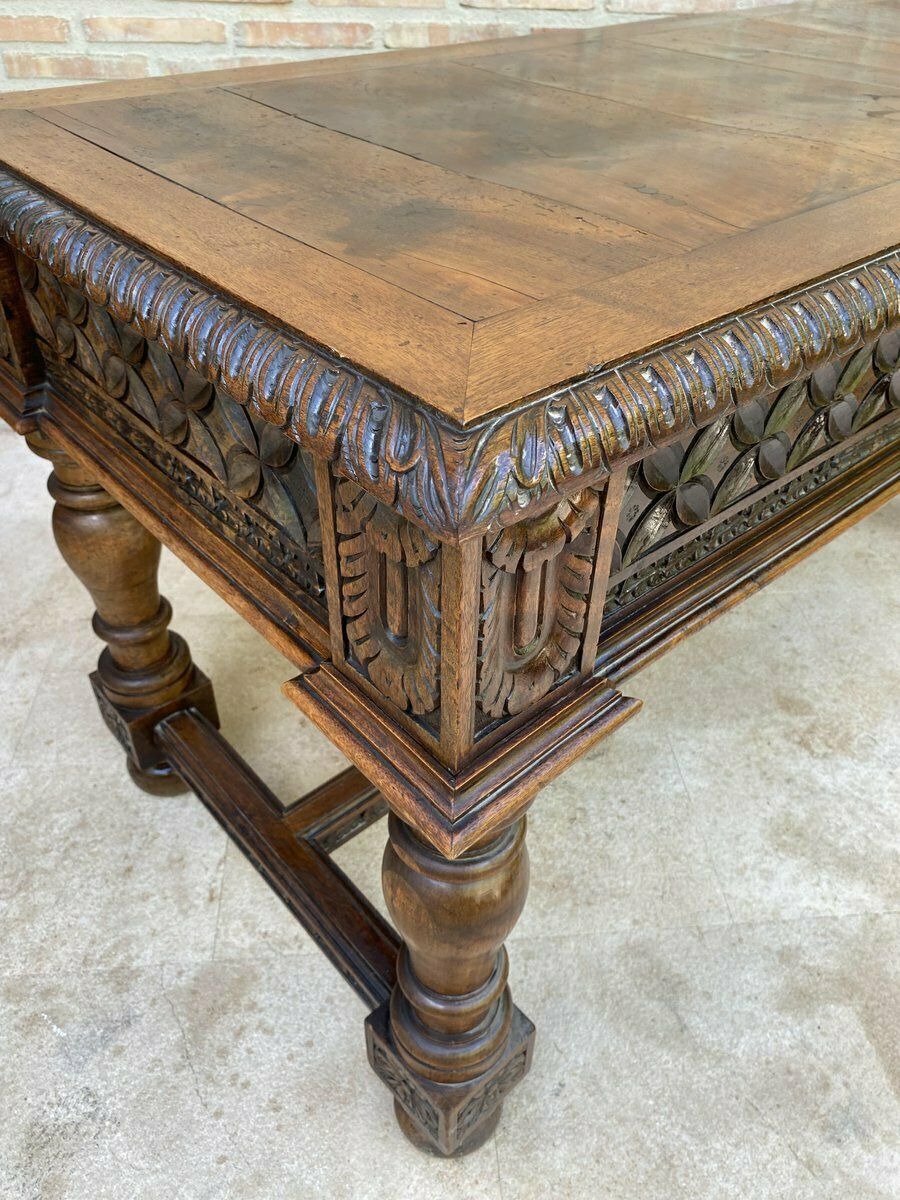 19th Century Spanish Walnut Desk With Two Drawers & Strong Legs, 1890s photo vinterior