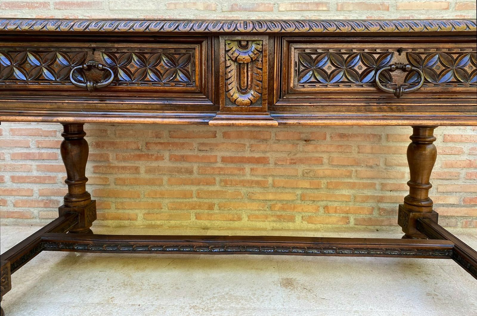 4242.0 19th Century Spanish Walnut Desk With Two Drawers & Strong Legs, 1890s photo