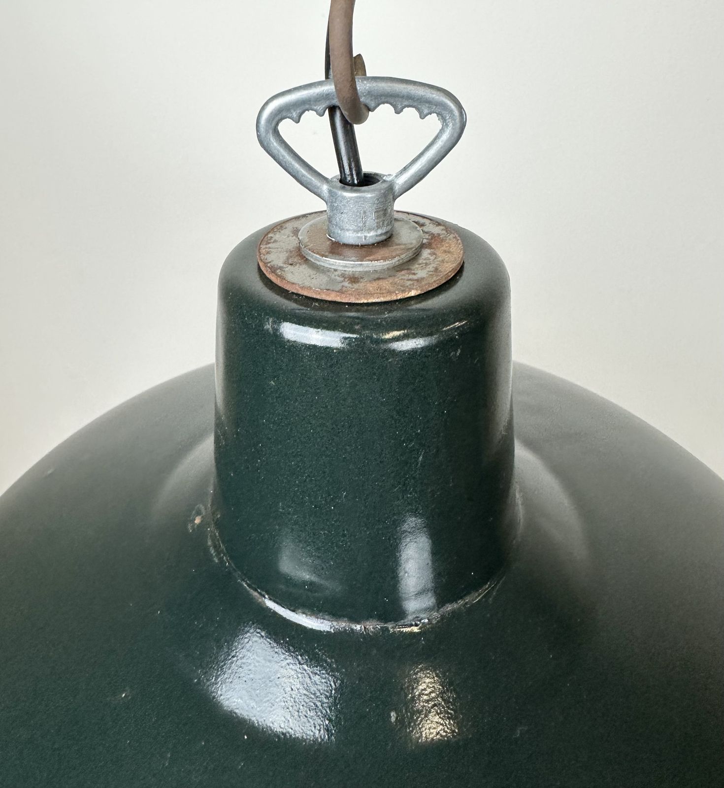 Industrial French Dark Green Enamel Factory Lamp, 1960s photo Lighting