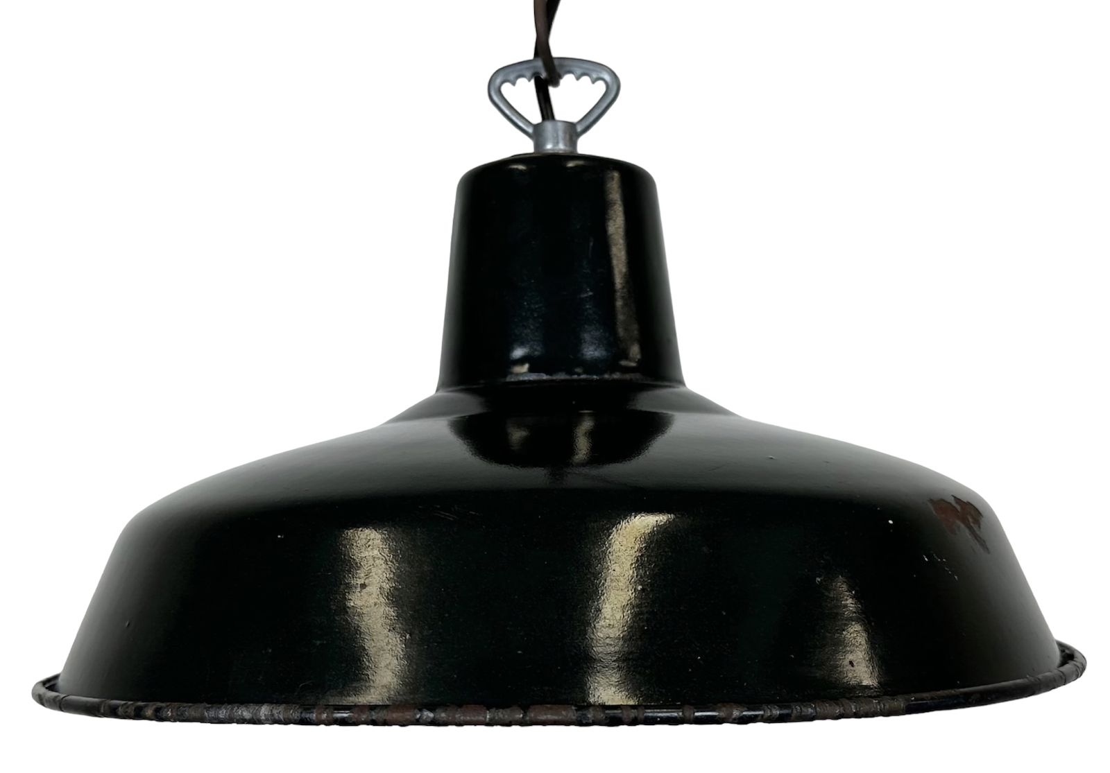Industrial French Dark Green Enamel Factory Lamp, 1960s