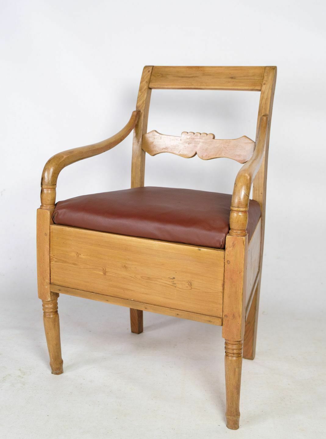 Armchair In Pine & Brown Leather From 1840s