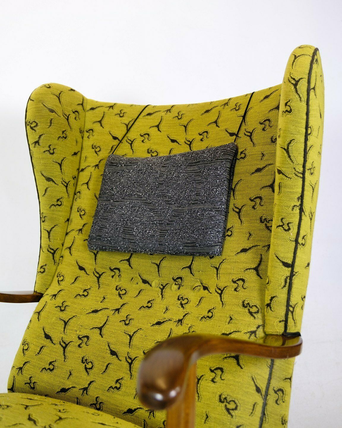 Armchair Danish Carpenter In Polished Wood & Patterned Fabric From 1940s photo furniture
