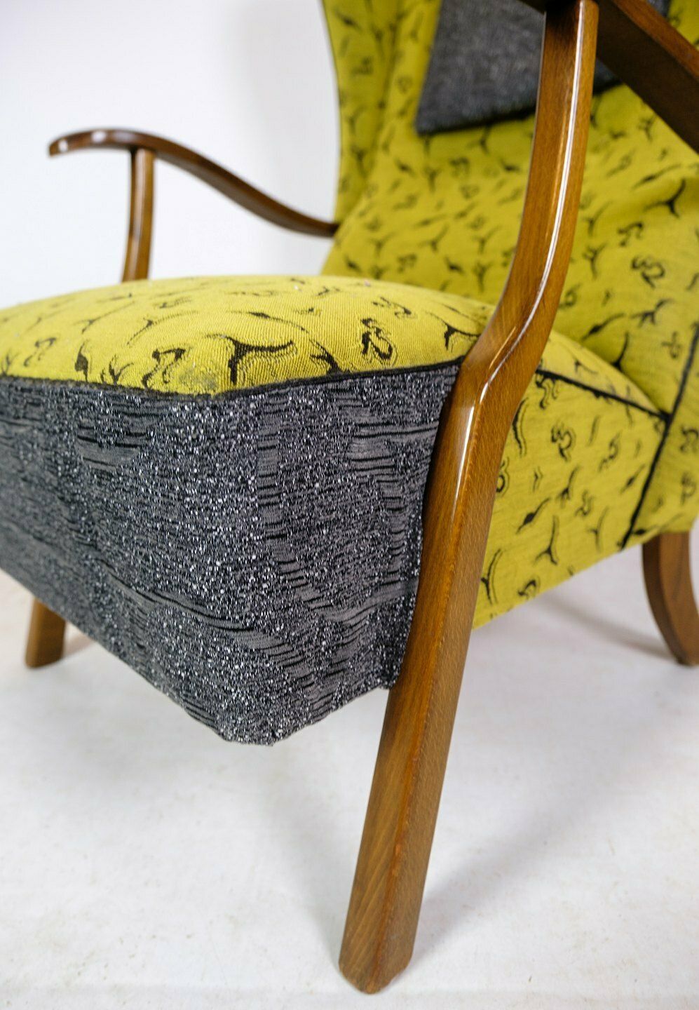 Armchair Danish Carpenter In Polished Wood & Patterned Fabric From 1940s photo Furniture