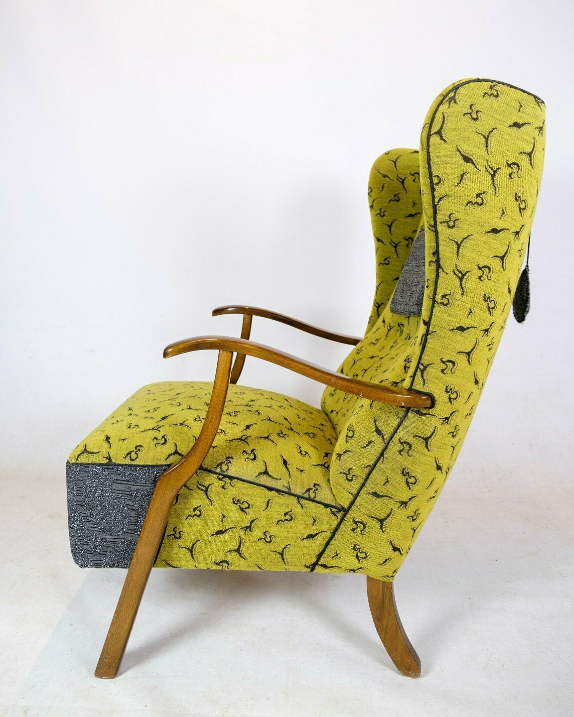 Armchair Danish Carpenter In Polished Wood & Patterned Fabric From 1940s photo 1290.0