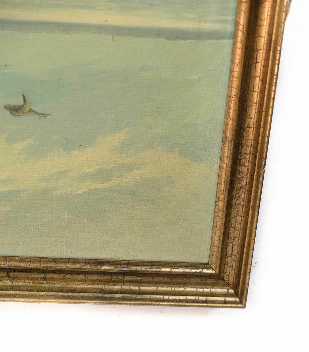 Painting Canvas With Motif Of Sea And Coastal Rocks From 1920s. photo furniture